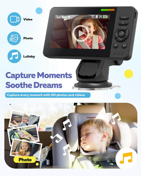 Elzeeo 1080P 32H Setup Wireless Baby Car Camera with Advanced Night Vision and Battery, No Wi-Fi Needed Easy Car Baby