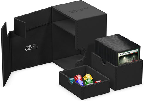 Ultimate Guard Flip 'n' Tray 133+ Deck Case for 133 Double-Sleeved TCG Cards + Dice Tray, Black