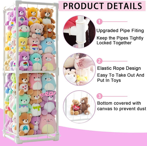 INFTOYCO Large Stuffed Animal Storage Zoo Cage Holder, Upgradation PVC Stuffed Animal Storage Organizer, Space Saving