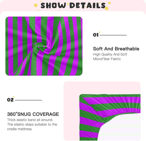Pigsaly 27x39 Inch Crib Sheets Forest Green Purple Stripe Baby Sheet for Standard Crib Mattress Boys Girls Toddler Bed