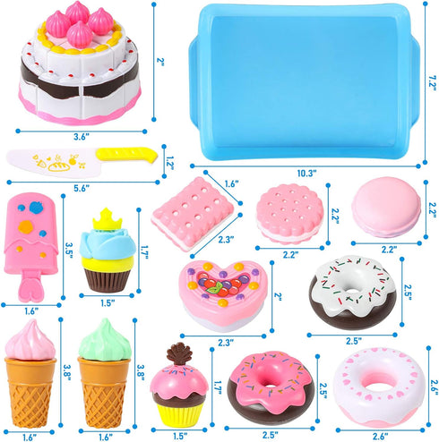LOVESTOWN 15 PCS Pretend Desserts Toy Set, Play Food for Kids Kitchen, Ice Cream Cupcake Baking Plastic Play Food