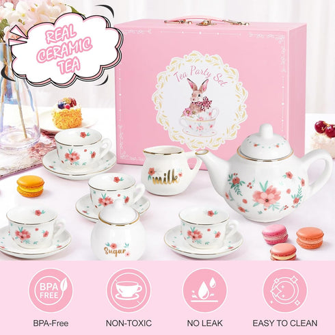 Set Set Set Playset 3+ Porcelain Tea for Girls, Tea Party for Little Girls, Kids Tea Kitchen Pretend Play, Princess Tea