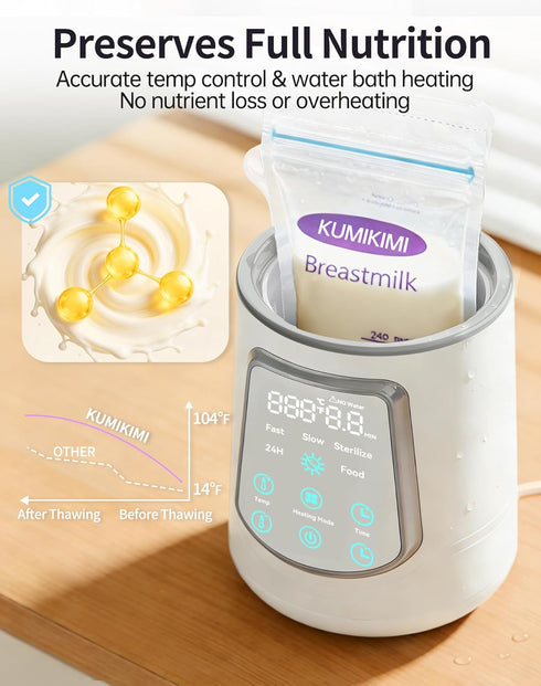 KUMIKIMI 12 1 in Fast Baby Bottle Warmer with Even Heating No Hot Spots, Night Mode, Sterili-zing, Constant Temp Milk
