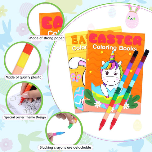 110 Set Seajan Pcs Easter Party Favors Gift Easter Bunny Coloring Book Bulk Crayon Bracelet Stress Ball Sticker