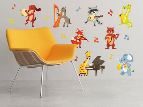 Musical Animals Fabric Wall Decals - Set of 8 Animals Playing Instruments - Removable, Reusable, Respositionable