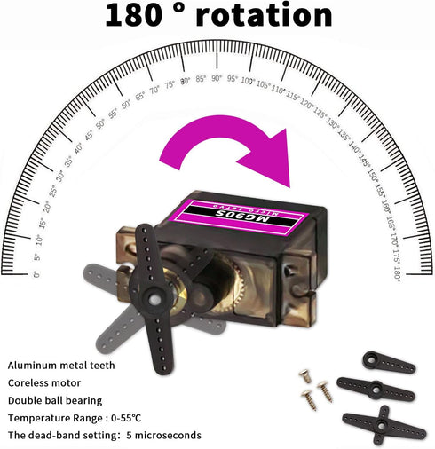 5pack MG90S Servo Motor, Mini 9G MG90S Micro Servo Metal Geared Motor for Arduino RC Controls