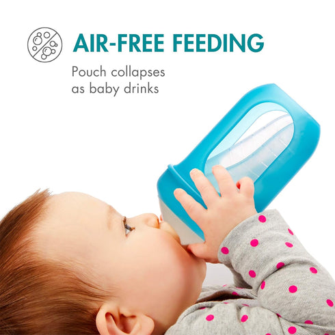 Boon Nursh Reusable Replacement Pouch - Collapsible Silicone Design, Stage 2 Medium Flow Baby Bottles, Gray, 8 Oz