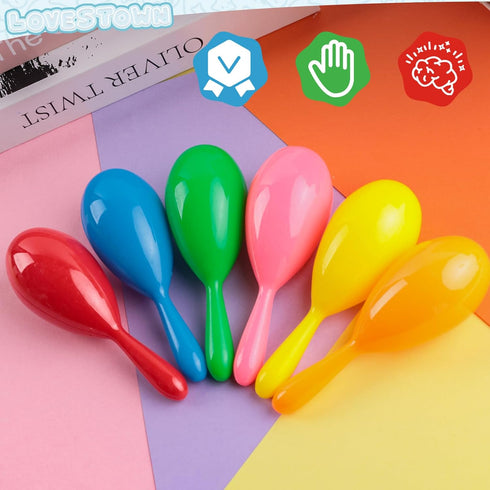 LovesTown 15PCS Mini Plastic Maracas, Colorful Musical Instruments Noisemaker for Kids Party Favors