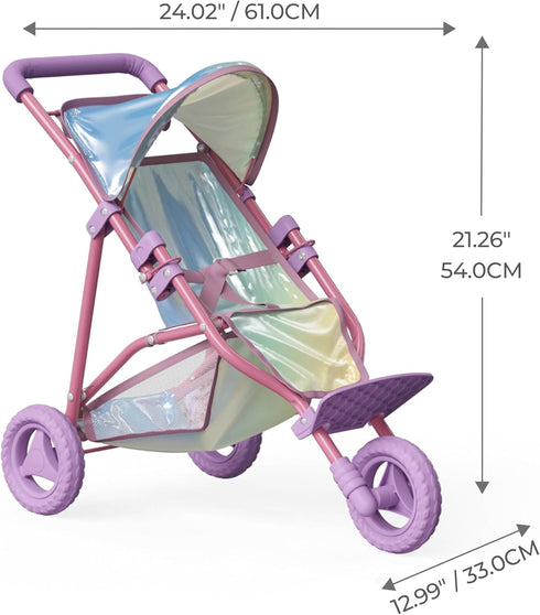 Dreamland Teamson Kids - Magical Baby Doll Jogging Stroller - My Little Girls First Dolls Pram Toy Gift, Iridescent