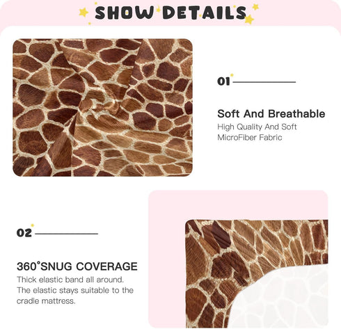 Pigsaly 27x39 Inch Crib Sheets Vintage Brown Giraffe Skin Baby Sheet for Standard Crib Mattress Boys Girls Toddler Bed