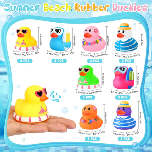 Honoson 24 Summer Summer (8 Pcs Beach Rubber Duckies Bulk Mini Rubber Duck Bath Toys Float Bathtub Ducky Cute Squeaky