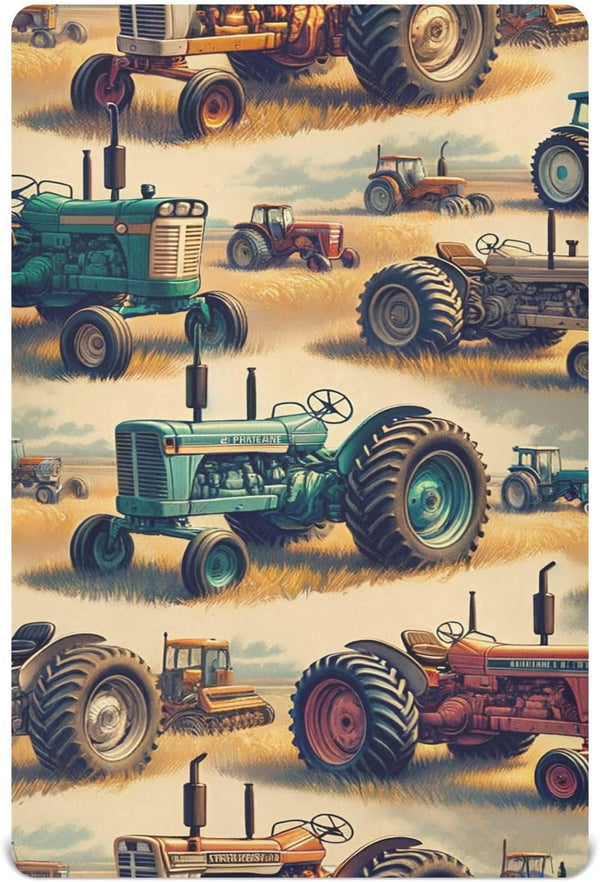 YANENDIE Vintage Farm Tractors Crib Sheets - Boys & Girls Cotton Crib Sheet
