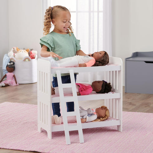 Badger Basket Triple Doll Bunk Bed with Ladder, Bedding, Personalization Kit for 20 inch Dolls - Pink Gingham