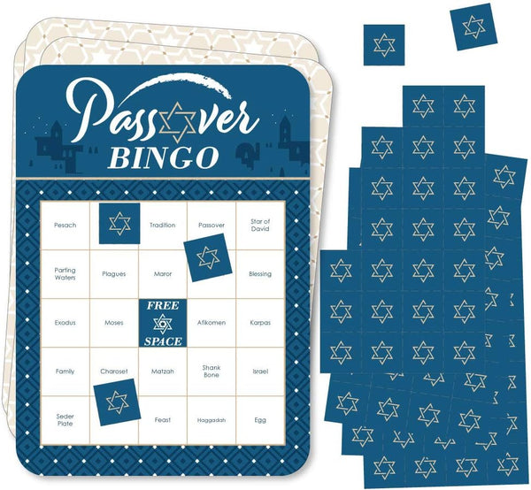 "Happy Passover Bingo Cards and Markers - Big Dot of Happiness Pesach Jewish Holiday Party Game - Set of 18"
