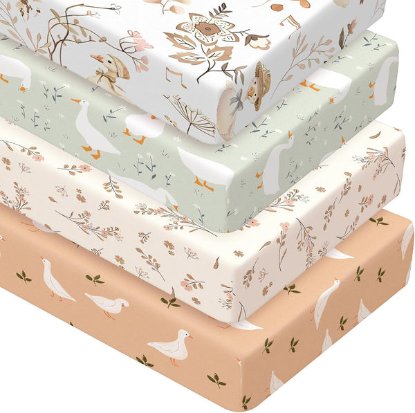 Peryiter 4 Pack Crib Sheets for Baby Brown Silly Goose Soft Baby