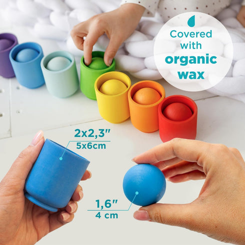 Ulanik Montessori Balls in Cups - Toddler Toys for 1 Year Old, Kids Preschool Wooden Matching Games