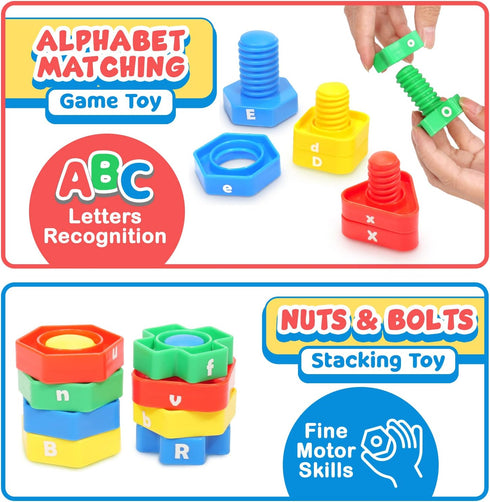 Letters Learning Matching Game - Fine Motor Skills Toy Set for Toddlers with 26 Alphabet Learning Toys