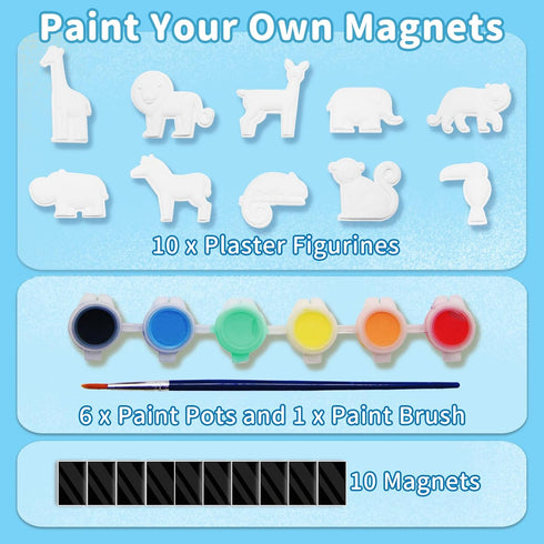 Funto Animal Painting Kit for Kids, 27 PCS Arts and Crafts Set, Paint Your Own Figurines with Magnet