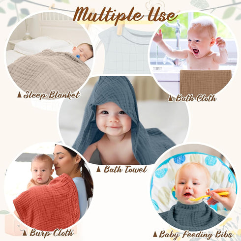 VitalCozy 12 (32 32 Inch,Colorful) Pcs Baby Muslin Hooded Bath Towels and Washcloths Muslin Cotton Hooded Baby Towels