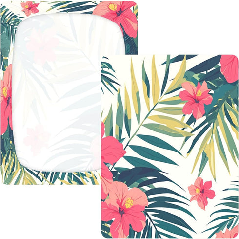 Bseiialft 52 28 Tropical Flowers Palm Leaves Crib Sheets for Boys Girls Soft and Breathable Cotton Baby Sheets