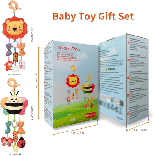 MokukuToys 0 3 6 9 12 Baby Toys for Months, Plush Animal Sensory Hanging Rattle,Newborn Interactive Soft Toys
