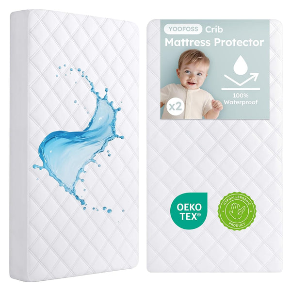 Yoofoss Waterproof Crib Mattress Protector 2 Pack, Quilted Crib Mattress Pad Cover