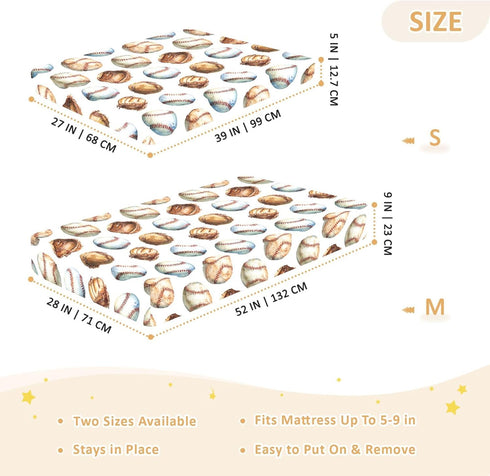 Mazeann 52" 28" 9" Vintage Baseball Ball Crib Sheets Soft Breathable Fitted Cotton Baby Crib Sheets Mattress Cover