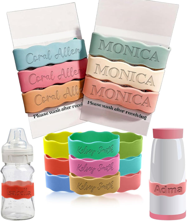 Uniqora Custom Baby Bottle Labels, Personalized Children's Water Bottle Name Bands, Customized Silicone