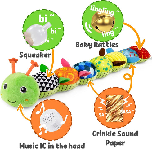 Baby Toys Musical Caterpillar, Soft Sensory Stuffed Animal with Crinkle and Rattles for Newborns 0-12 Months