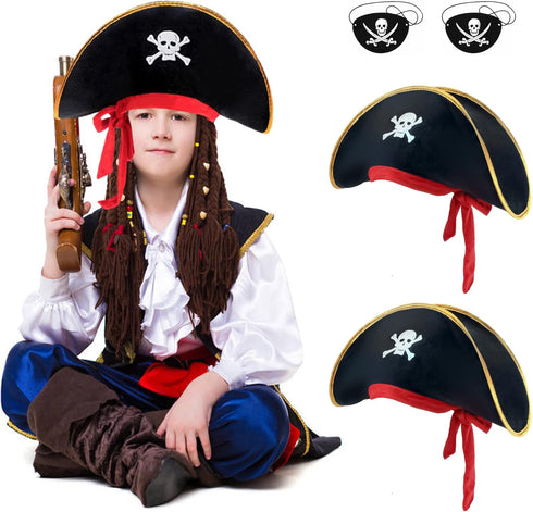M&G House Halloween Pirate Hats, Caribbean Black Pirate Cap, Funny Party Hat for Adults and Kids
