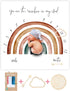 100% Organic Cotton Muslin Monthly Baby Milestone Blanket with Wooden Hello World Newborn Sign, Rainbow Photography