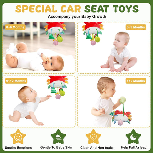 ElapseGlow 18 Tummy Crab Baby Toy - Clip-On Hanging Sensory Toy for Car Seat, Stroller, Gym with Squeaker, Crinkle