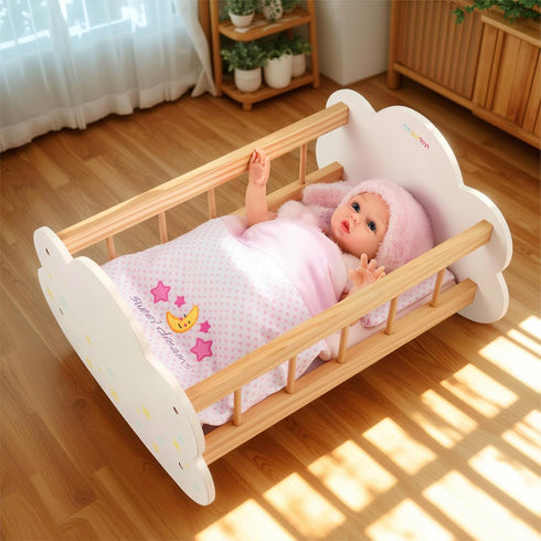 2 Set 12-15 Inch Set BABESIDE Pcs Baby Doll Bedding for Dolls, Pink Polka Dot Baby Doll Blanket and Pillow with Cute