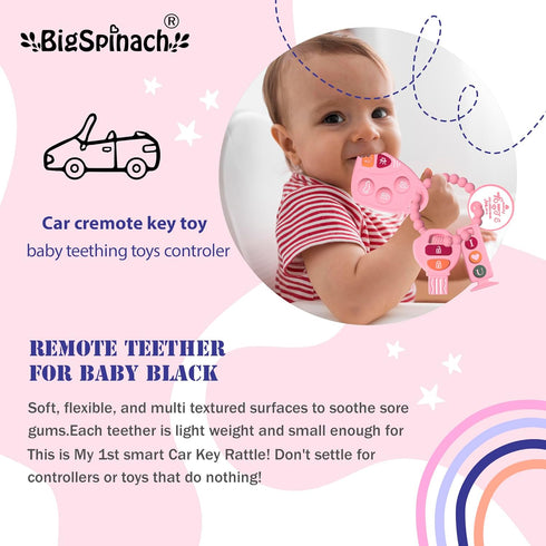 Baby Teething Keys Toys 6 to 12 Months - Gothic Car Keys Baby Teether Combo Set (KEY, Pink)