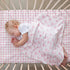 CrystalSylara 3 Set Piece Pink Bow Crib Bedding for Baby Girls - Soft Flannel Blanket Fitted Grid Crib Sheet Pillow