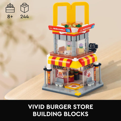 City Street View Burger Shop Building Set, MOC Creative Model DIY Toys, Unique Home Decor, Gift for Kids Age 8+