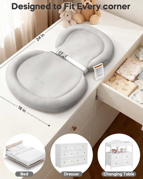 24"x16", Waterproof Peanut Baby Changing Pad, Foldable Travel On-the-Go for Dresser & Changing Table, Wipe-Clean PU