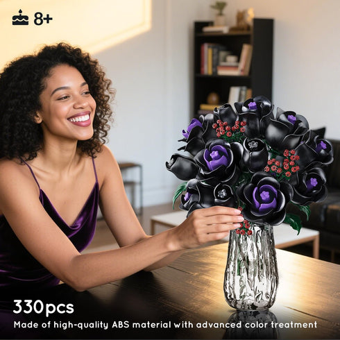 Set 15 330PCS HOGOKIDS Flowers Bouquet Building - Black Roses Botanical Collection Building Blocks Artificial Flower