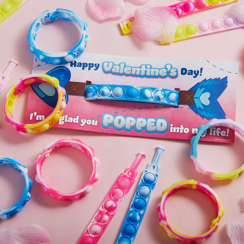 28 Packs JOYIN Valentine's Day Gift Cards with Pop Fidget Bracelet, Pop Bubble Fidget Toy, Bracelet Wristband Stress