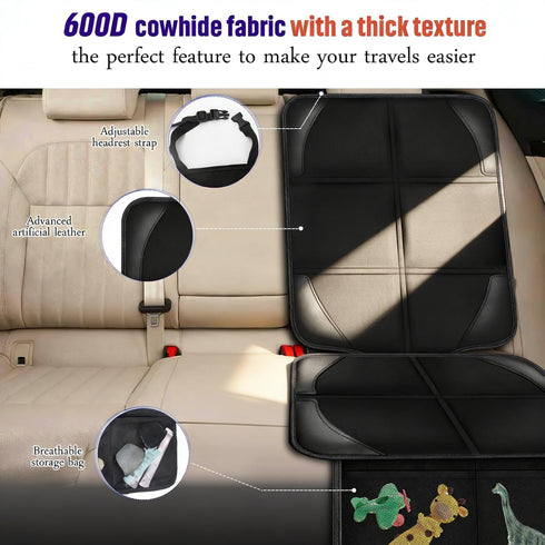 1 Pack 600D 2 Bacgnyer Car Seat Protector, Carseat Seat Protectors with Thick Padding and Non-Slip Backing, Waterproof