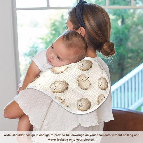 Set 2, 22 11 Inch Muslin Baby Burp Cloths of Soft Absorbent Animal Hedgehog Cute Muslin Washcloths, Bibs, Face Towel