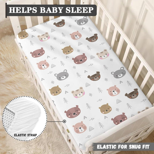 Winpema 28"x52" Cartoon Bears Print Fitted Crib Sheet Bears Baby Crib Sheet Fit Standard Crib and Toddler Mattress,Crib