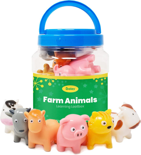 Boley Farm Animals Bath Toys Bucket - Includes 12 Colorful Fun Free