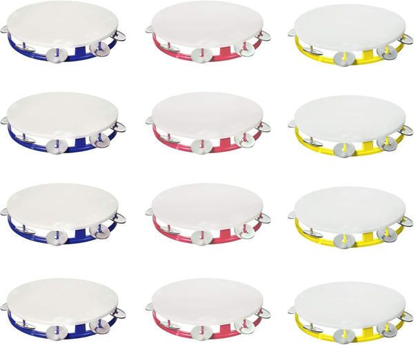 Windy City Novelties 12 Pack Tambourines with Bells for Kids in Assorted