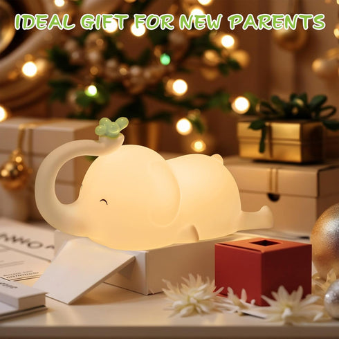 FRDEV 3 Dimmable Silicone Night Light for Kids, Squishy Elephant Lamp - Level Rechargeable with Timer, Safe Bedside