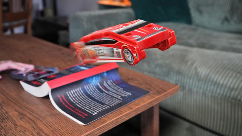 2 FLAT FAST Original Stunt Card Racer Flat Car Racer and Pocket Size Racecar Launcher with Built-in Button for Stunt