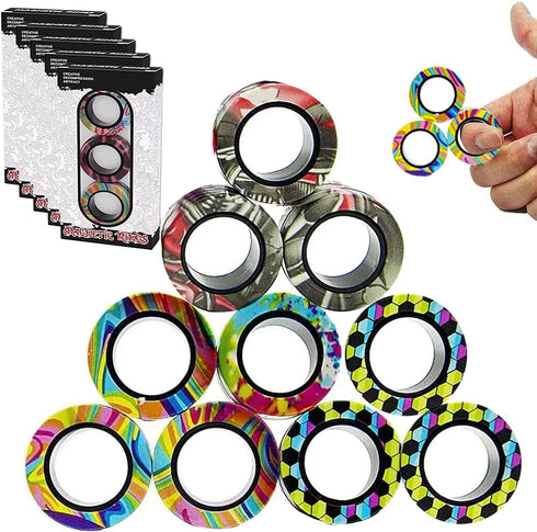12Pcs Magnetic Rings Fidget Toys Spinner Set Prizes for Kids Classroom Party