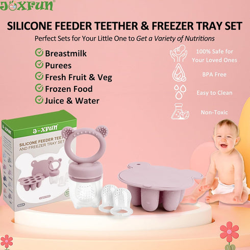 JEXFUN Silicone Breastmilk Popsicle Freezer Molds & Baby Fruit Food Feeder Pacifier, Baby Food Storage Containers