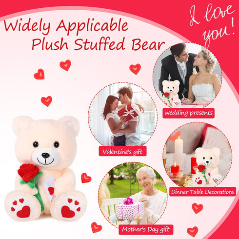 10 Inches Plush Toy, Rose Plush Stuffed Animal Valentine's Day Bear, Heart Rose for Girlfriend, Mother's Day