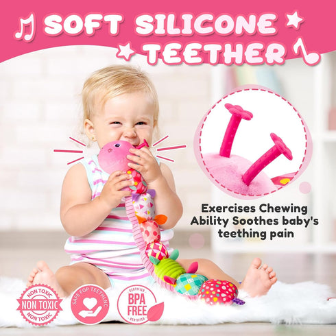 Baby Toys for 0-12 Months - Musical Stuffed Animals with Multi-Sensory Crinkle and Rattles for Newborns